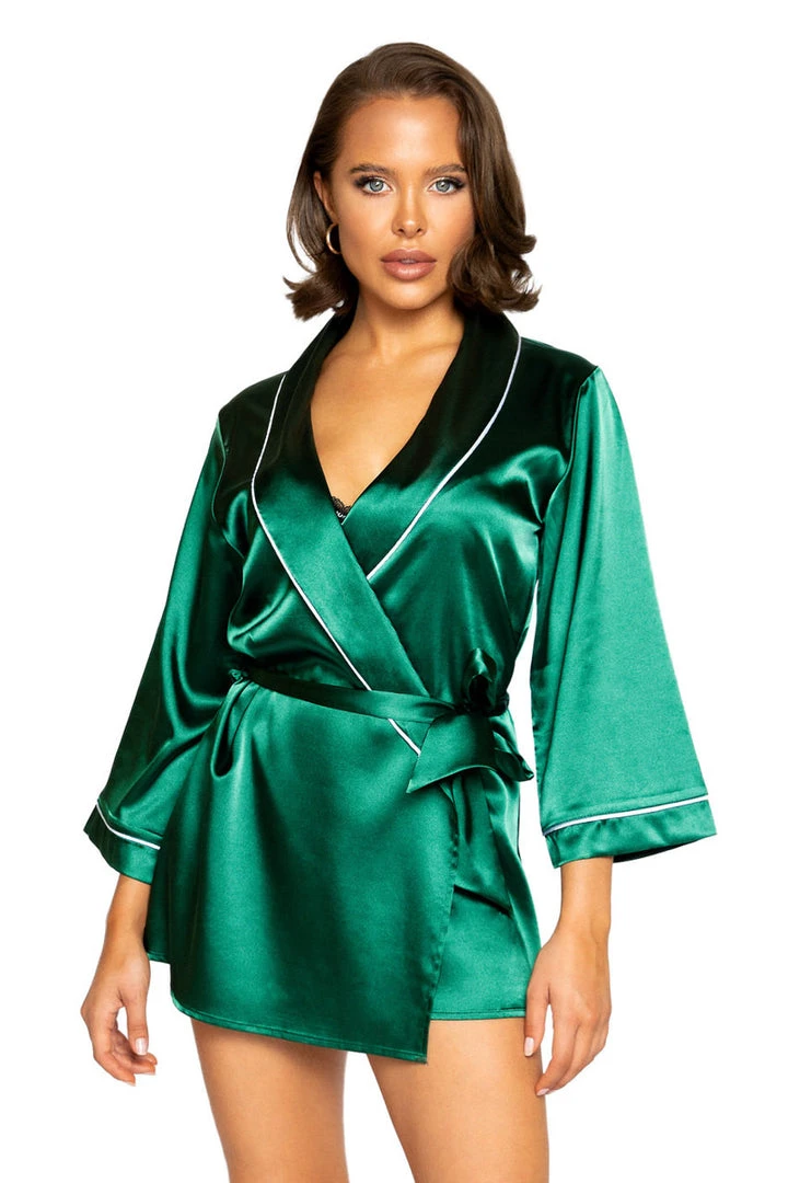 Roma Costume Elegant Green Satin Robe Lingerie 6 Roma Costume Elegant Green Satin Robe Lingerie