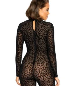 Roma Costume Leopard Print Velvet Bodysuit Bodystockings