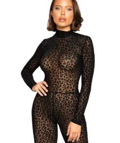 Roma Costume Leopard Print Velvet Bodysuit Bodystockings