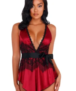 Roma Costume Sexy Satin And Eyelash Lace Babydoll