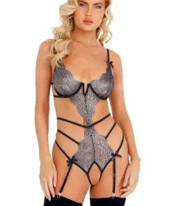 Roma Costume Lingerie Strappy Metallic Lace Teddy