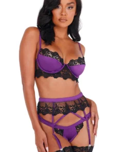 Roma Costume Satin And Lace Bralette And Garter Lingerie