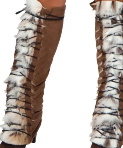Roma Costume Faux Fur Lace-Up Leg Warmers Hosiery