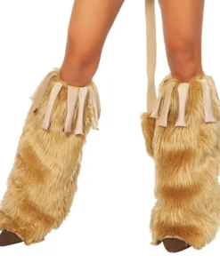 Roma Costume Furry & Faux Suede Fringe Leg Warmers Hosiery