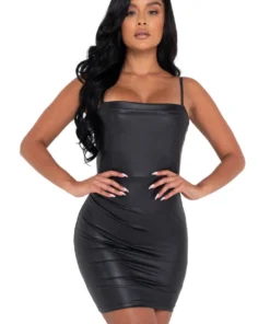 Roma Black Pleather Mini Dress