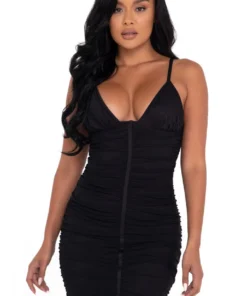 Roma Plunging Ruched Mini Dress