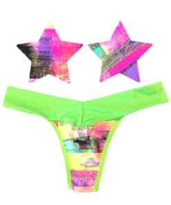 NevaNude Sporty Neon Tetris Nipple Pasties & Thong Panty Lingerie