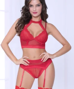 Seven Till Midnight Red Lace Harness Bra And Garter Set Bra Sets