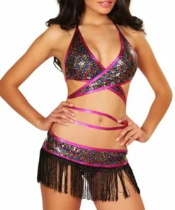 3WISHES Fringe Reflections Multi Colored Club Wear Outfit