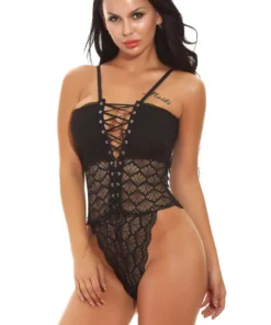 3WISHES Geo Lace Lace-Up Teddy Lingerie