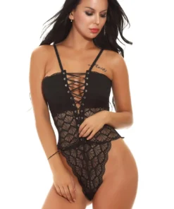 3WISHES Geo Lace Lace-Up Teddy Lingerie
