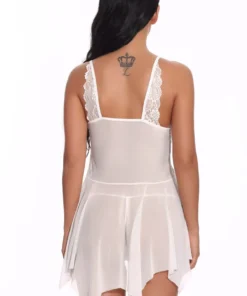 3WISHES Lingerie Mesh And Contrast Lace Babydoll