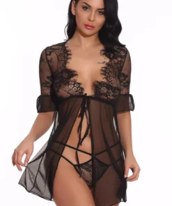 3WISHES Tie Front Robe And Thong Lingerie 21 3WISHES Tie Front Robe And Thong Lingerie