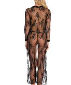 3WISHES Long Floral Lace Robe Lingerie