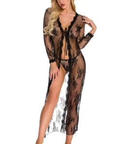 3WISHES Long Floral Lace Robe Lingerie 10 3WISHES Long Floral Lace Robe Lingerie