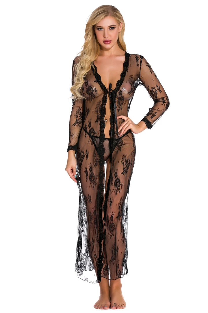 3WISHES Long Floral Lace Robe Lingerie 1 3WISHES Long Floral Lace Robe Lingerie