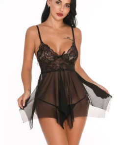3WISHES Babydoll Lingerie Modern Mesh And Lace Babydoll