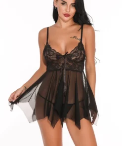 3WISHES Babydoll Lingerie Modern Mesh And Lace Babydoll