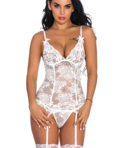 3WISHES Lingerie Lovely Lace Garter Cami Set