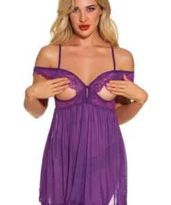 3WISHES Lingerie Sheer Romance Lace Trim Babydoll