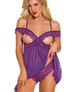 3WISHES Lingerie Sheer Romance Lace Trim Babydoll