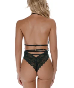 3WISHES Scalloped Lace Halter Teddy Lingerie