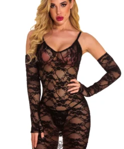 3WISHES Lace Chemise And Gloves Set Lingerie