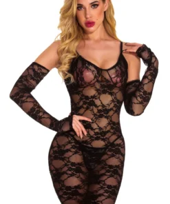 3WISHES Lace Chemise And Gloves Set Lingerie