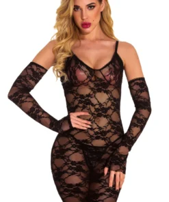 3WISHES Lace Chemise And Gloves Set Lingerie