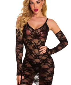 3WISHES Lace Chemise And Gloves Set Lingerie