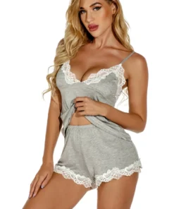 3WISHES Lingerie Grey Jersey Knit Sleepwear Set