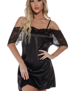 3WISHES Lingerie Cold Shoulder Satin Chemise