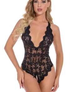 3WISHES Split Crotch Lace Teddy