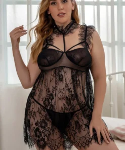 3WISHES Plus Size Lace And Ruffles Babydoll