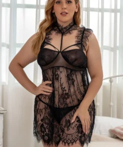 3WISHES Plus Size Lace And Ruffles Babydoll