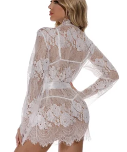 3WISHES Floral Eyelash Lace Robe Lingerie