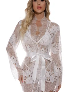 3WISHES Floral Eyelash Lace Robe Lingerie