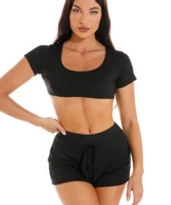 3Wishes Tops Stretch Crop Top And Shorts
