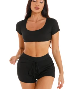 3Wishes Tops Stretch Crop Top And Shorts