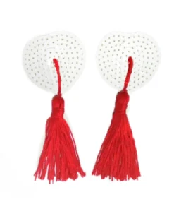 HD Lingerie White Sequin And Red Tassel Pasties