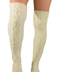LO Brands Ivory Cable Knit Thigh High Socks