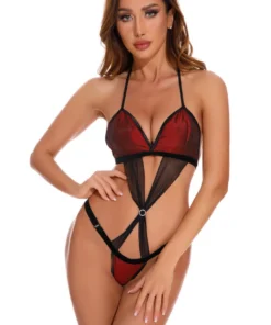 Coquette Lingerie Burgundy Satin And Mesh Teddy