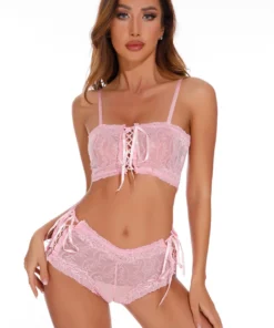 Coquette Lace Up Bralette And Boyshorts Lingerie