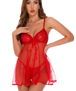 Coquette Red Lace And Mesh Babydoll