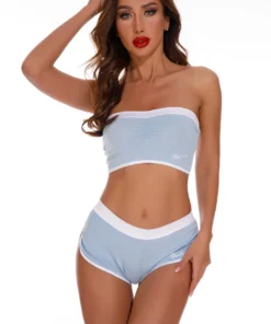 Coquette Lingerie Blue And White Tube Top Set