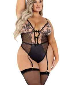 Roma Costume Plus Size Embroidered Mesh And Satin Teddy
