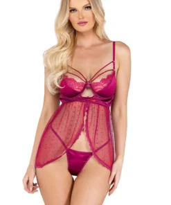 Roma Costume Jewel Tone Satin And Lace Babydoll Lingerie
