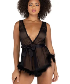 Roma Costume Retro Mesh And Marabou Babydoll
