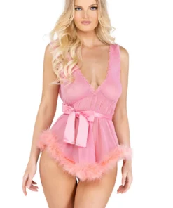 Roma Costume Retro Mesh And Marabou Babydoll