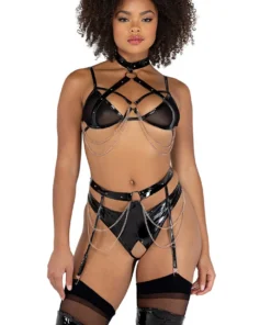 Roma Costume Lingerie Vinyl And Chains Harness Bra And Crotchless Panty 10 Roma Costume Lingerie Vinyl And Chains Harness Bra And Crotchless Panty